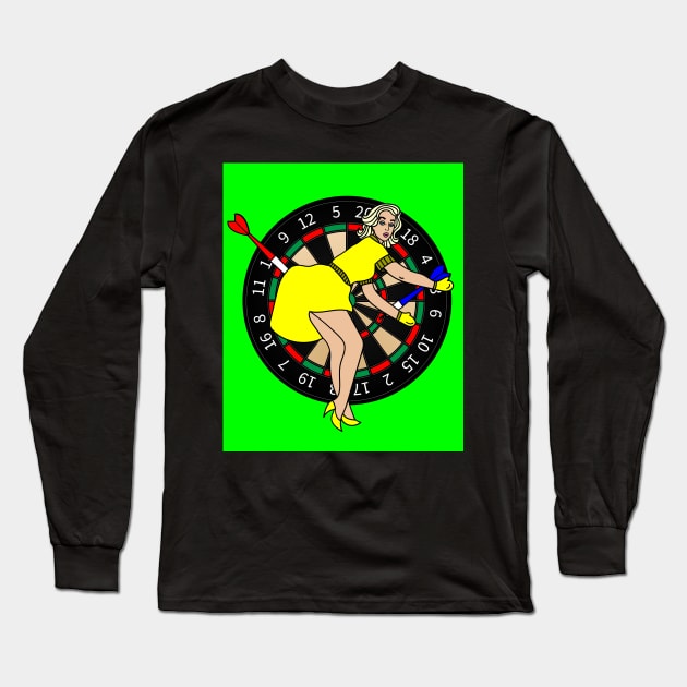 Dartboard Dart Player With Darts Arrows Long Sleeve T-Shirt by flofin